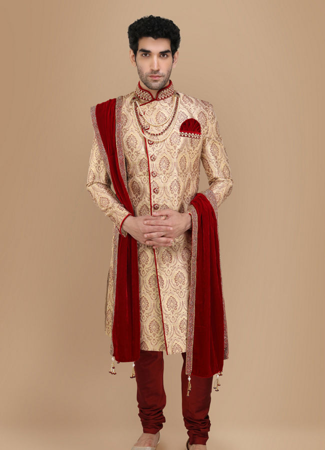 Buy Ravishing Fawn Wedding Sherwani Online in India Manyavar